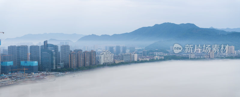 杭州富阳富春江晨雾航拍