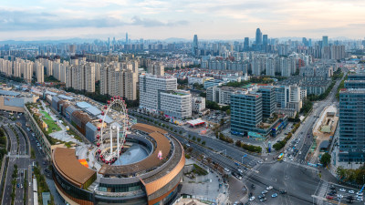 宁波城市江北湾头航拍夜景