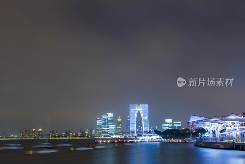 苏州金鸡湖城市地标建筑东方之门CBD夜景
