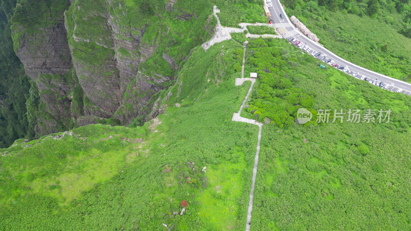 航拍湖北神农架景区神农谷登山台阶