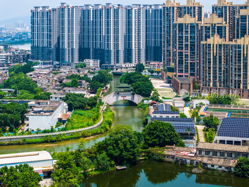 航拍夏季白天广东揭阳城市风光