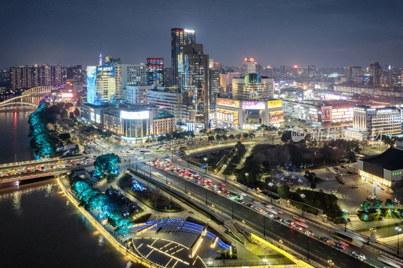 宁波三江口夜景航拍