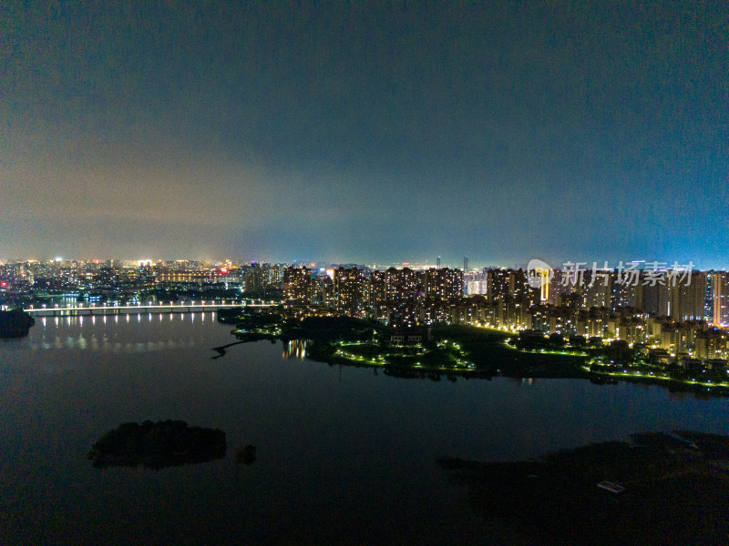 鄂州城市夜景灯光航拍图