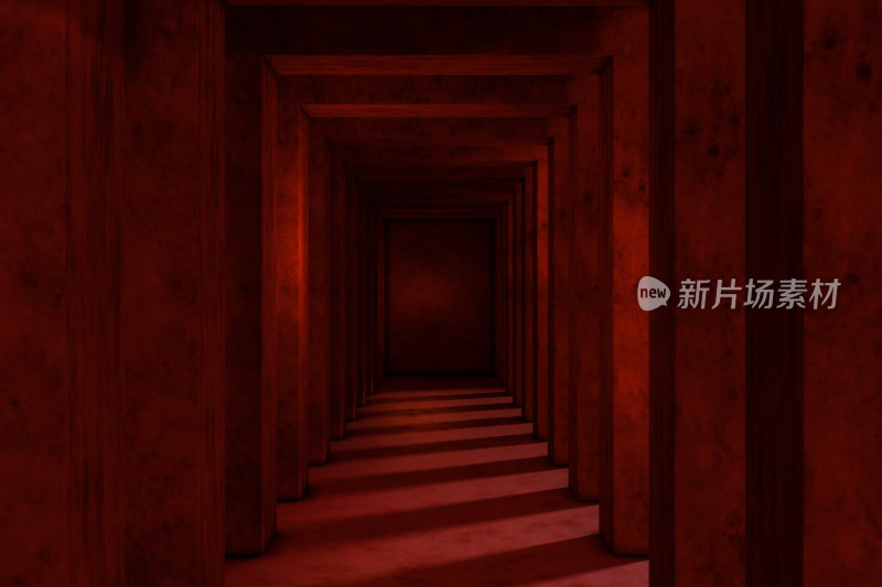 深红色的古老隧道 3D渲染