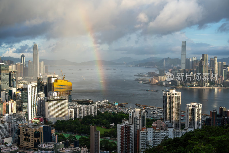 香港维多利亚港CBD中环夜景日出繁华都市