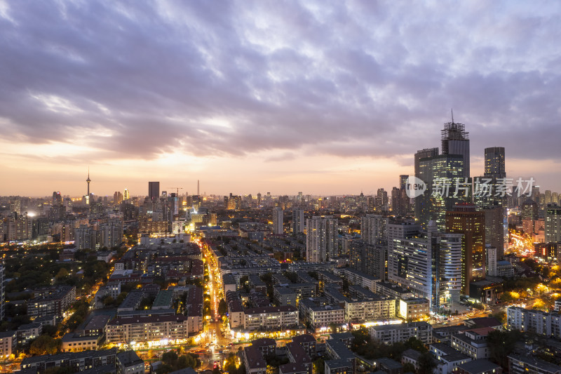 天津海河风景线小白楼商圈城市建筑日落风光