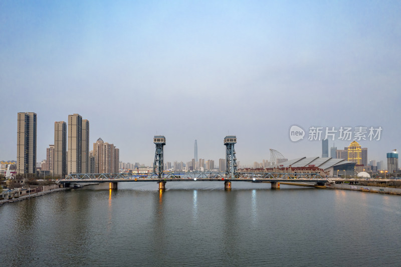 天津海河响螺湾海门大桥城市风光夜景航拍