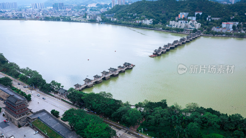 航拍广济桥及周边城市风光全景