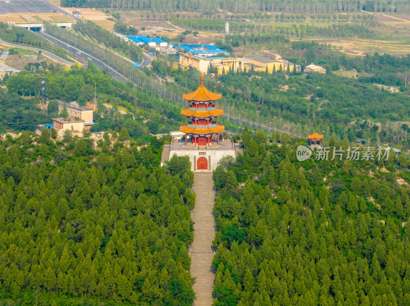 河南郑州登封市迎仙阁公园航拍视角