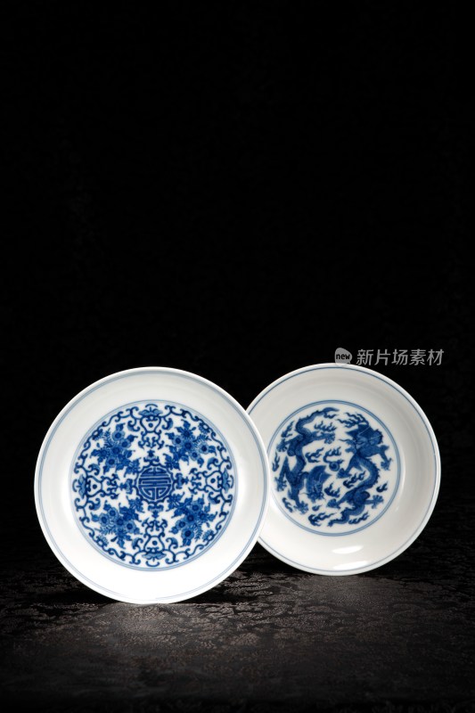 青花寿字花卉纹碗、龙纹碗