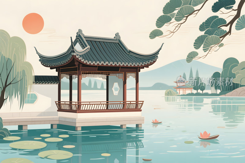 水墨江南湖心亭