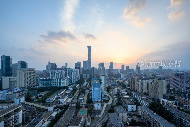 北京国贸CBD核心区建筑群日落城市天际线