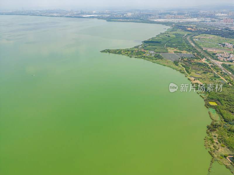 航拍昆明滇池捞鱼河湿地公园景观