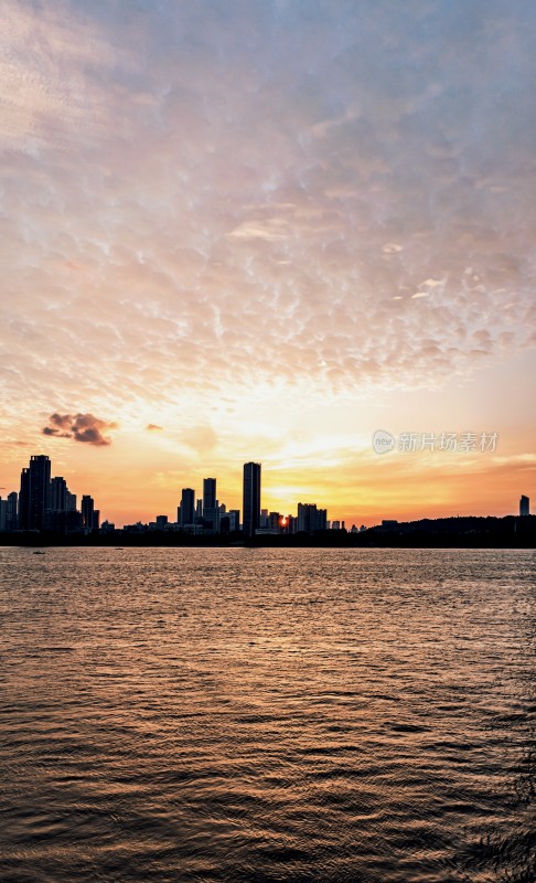 武汉长江城市日落江景全景