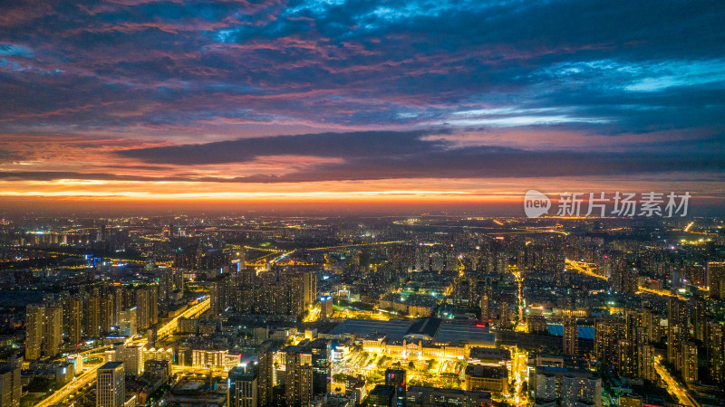 武汉汉口黄昏城市夜景航拍