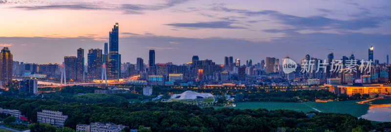 夏季武汉琴台大剧院月湖风景区城市夜景风光