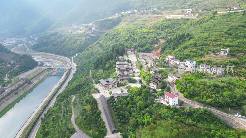 航拍湖北宜昌昭君村旅游风光