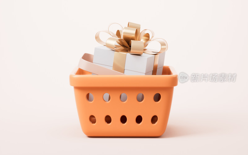 购物篮与礼盒3D渲染
