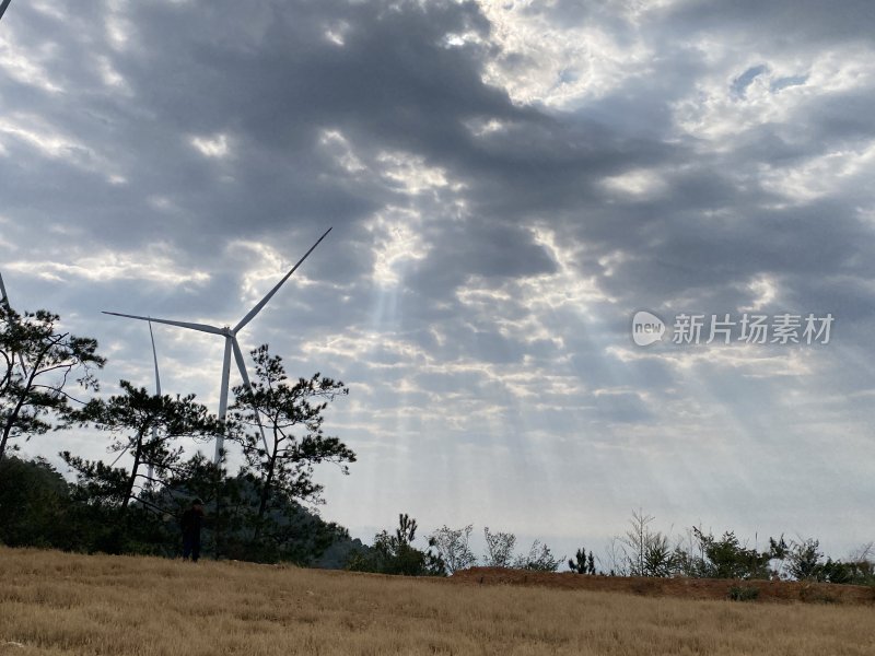 多云天气下的风力发电机组全景