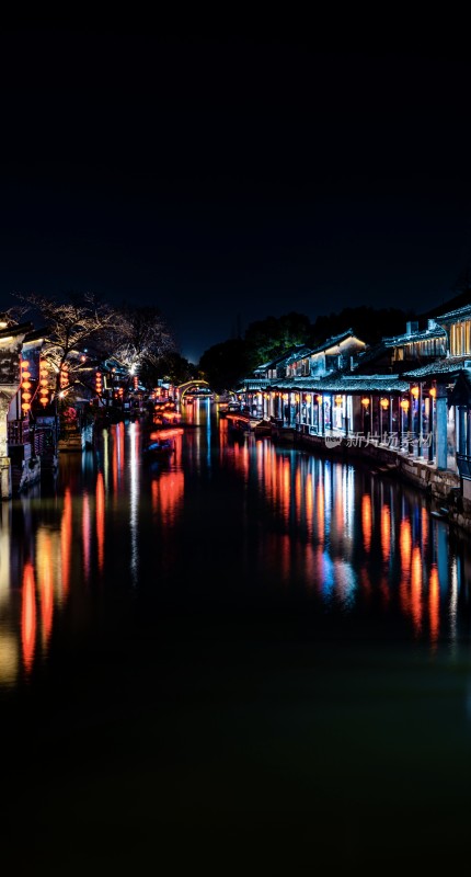 西塘古镇江南水乡夜景河道风光