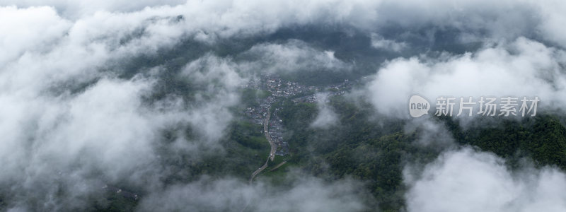 杭州西湖区南高峰梅家坞云海古荡航拍