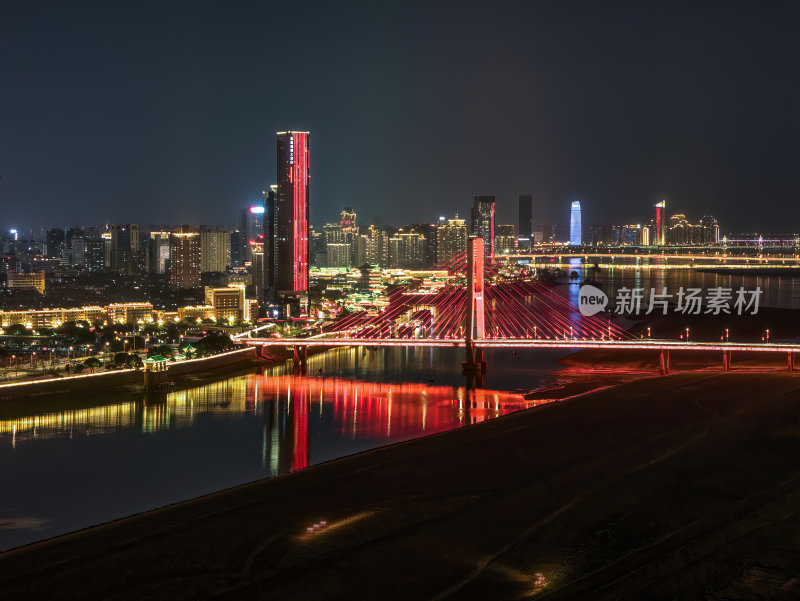 江西南昌新图书馆建筑蓝调夜景高空航拍