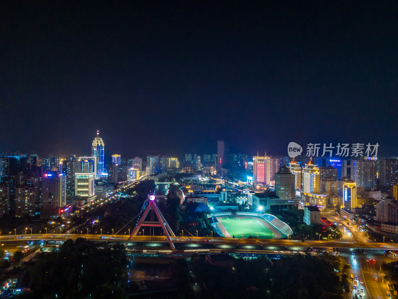 西宁中心广场昆仑桥夜景航拍