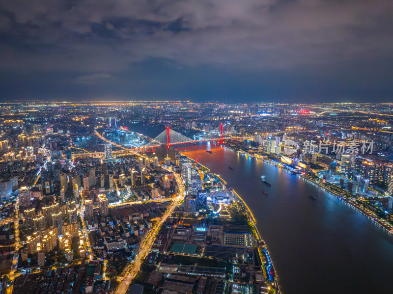 上海杨浦大桥夜景航拍