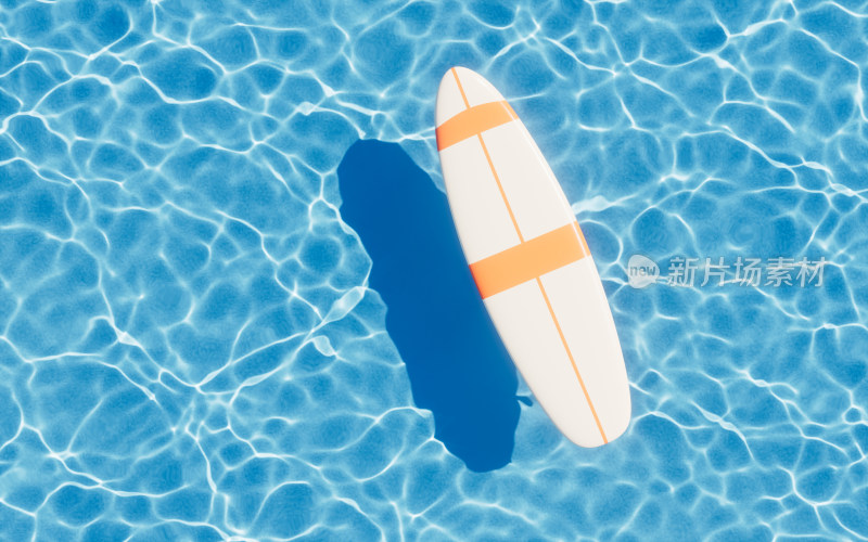 冲浪板与蓝色水面3D渲染