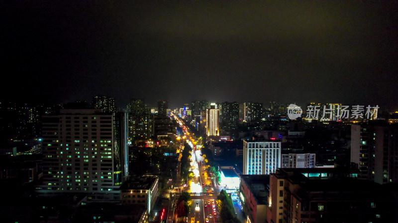 航拍湖北荆门城市夜景灯光交通