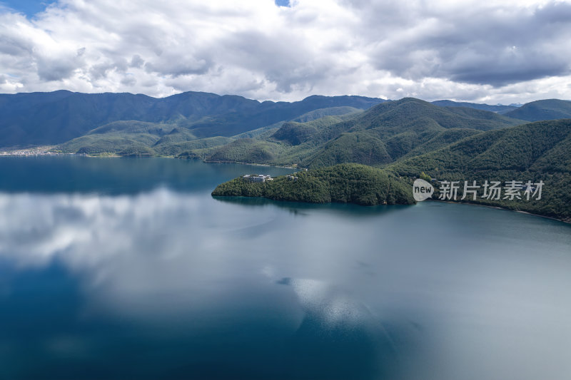 云南丽江泸沽湖摩梭族美景高空航拍