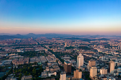 浙江绍兴城市清晨航拍摄影图