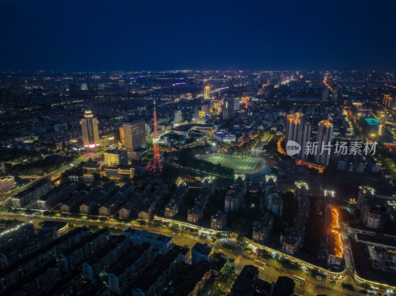 航拍昆山城市建筑风光夜景大景