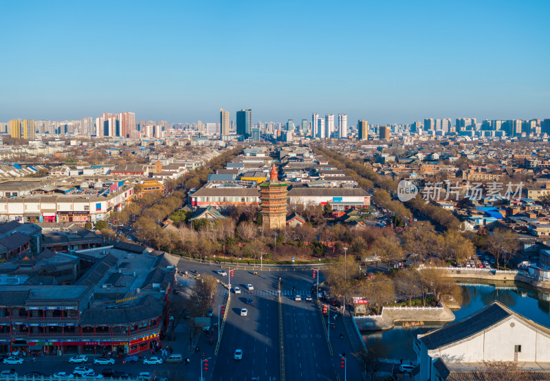 航拍河南安阳天宁寺塔和城市风光