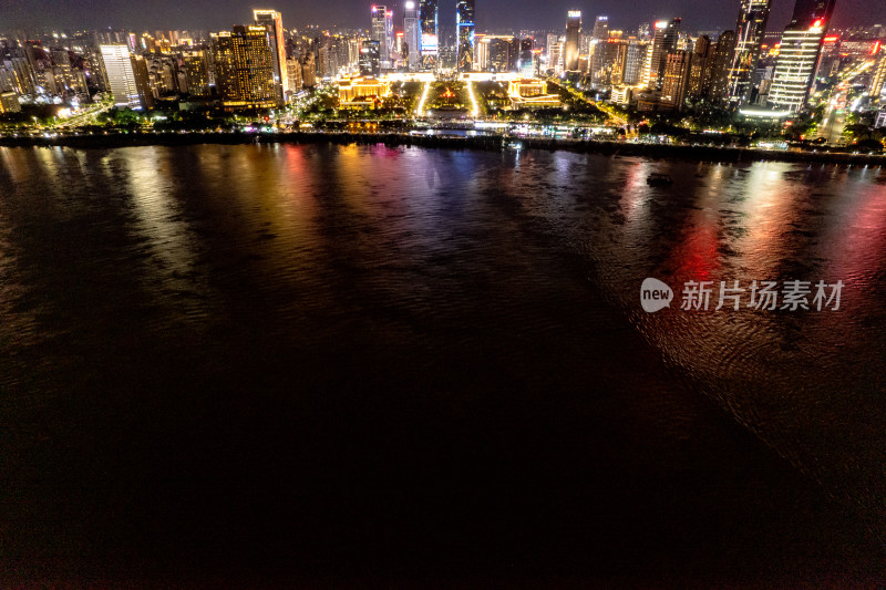 航拍南昌赣江两岸夜景