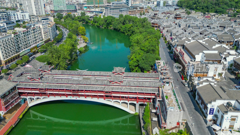 航拍贵州铜仁碧江区兴市桥