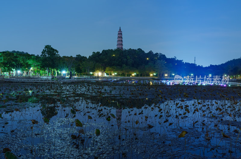 佛山顺峰山公园青云湖青云塔夜景灯光