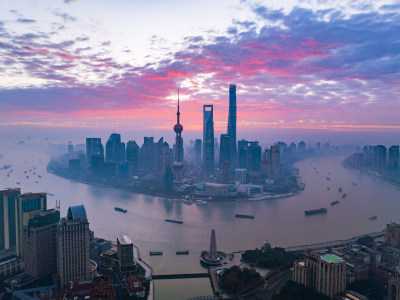 上海城市夜景陆家嘴浦西全景