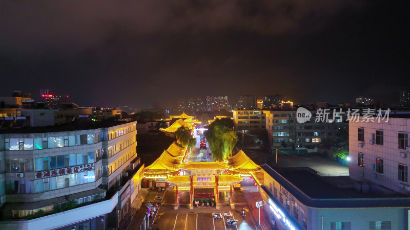 甘肃张掖明清街夜景航拍