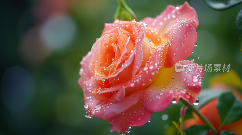 细雨润泽，一朵粉嫩玫瑰的沉静之美