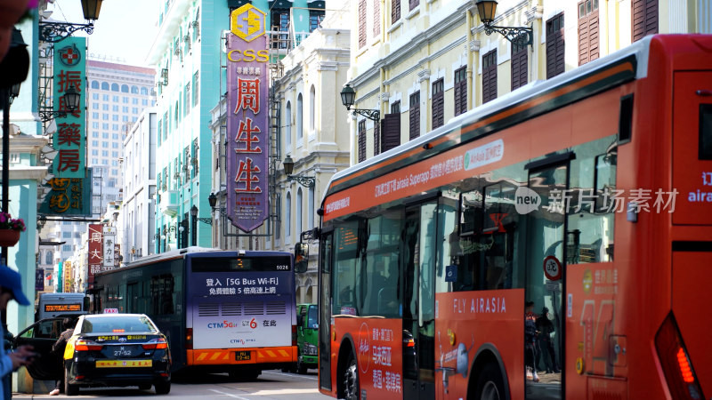 城市街道公交出租车景象香港的士