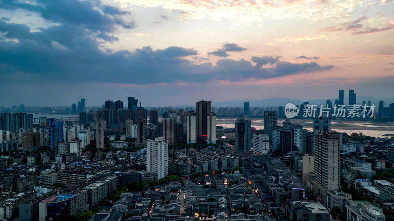 江西南昌城市日落晚霞夕阳航拍