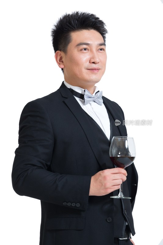 棚拍中年商务男士端酒杯