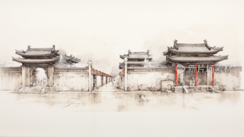 中国传统水墨画，北京紫禁城