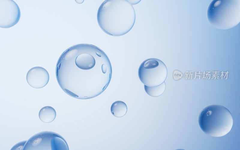 蓝色透明水珠球体3D渲染