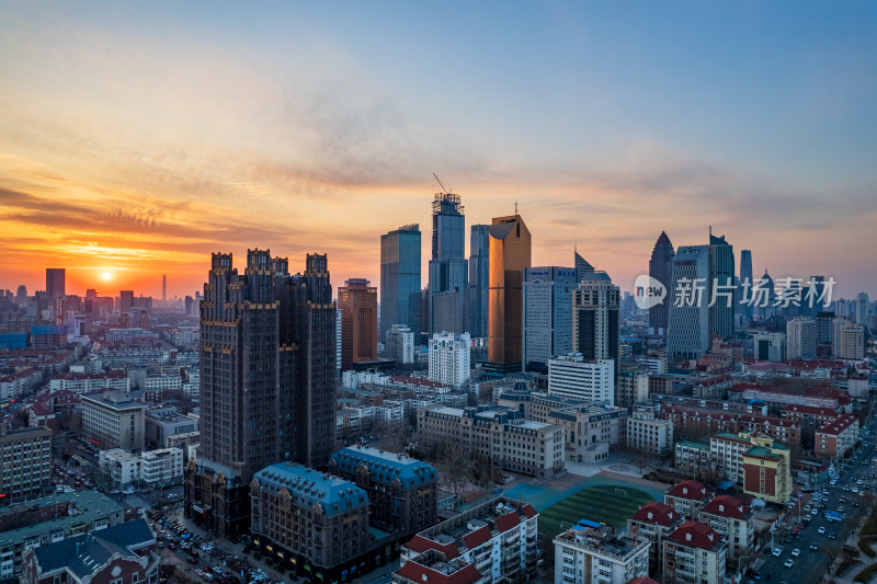 天津海河刘庄桥直沽桥日落城市建筑夜景航拍