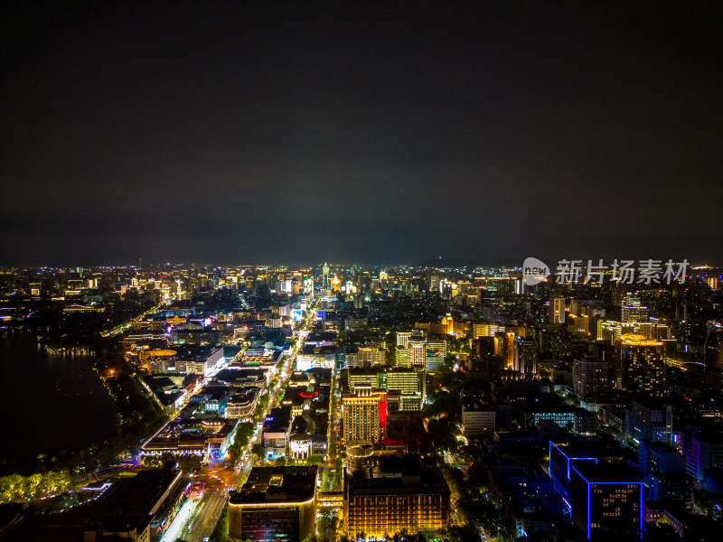 浙江杭州城市夜景灯光航拍摄影图