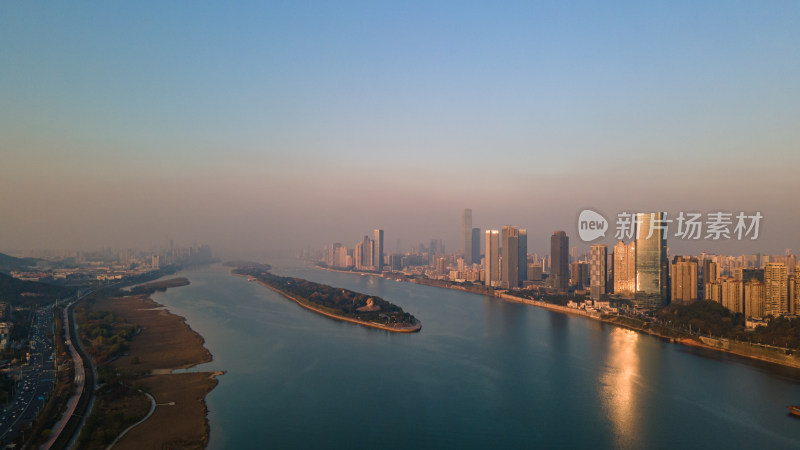 长沙湘江橘子洲城市航拍