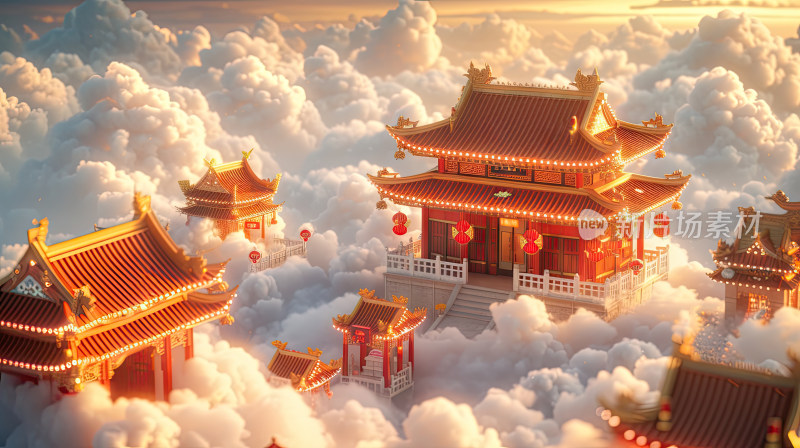 云端之上，中国风建筑群落