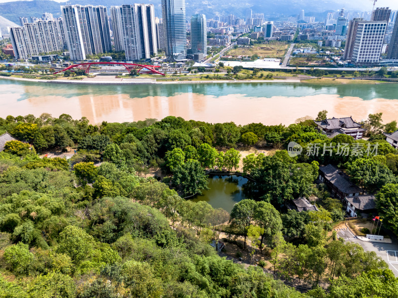 宜宾城市大景绿化植物航拍图